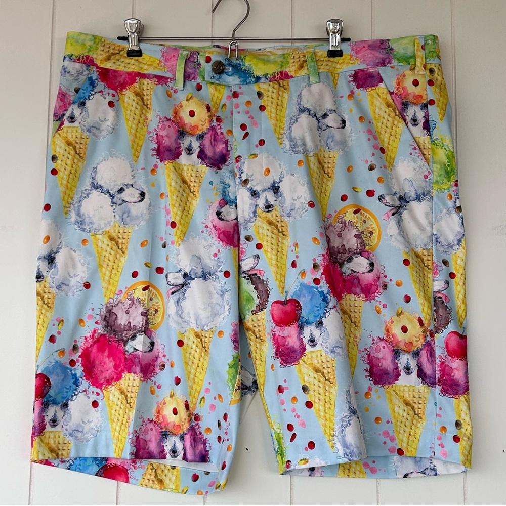 Loudmouth Golf Men’s Ice Cream Cone Poodles Golf Shorts 11” Size 40‎